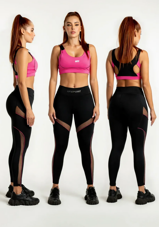 LEGGINGS MALLA FUCSIA Y NEGRO